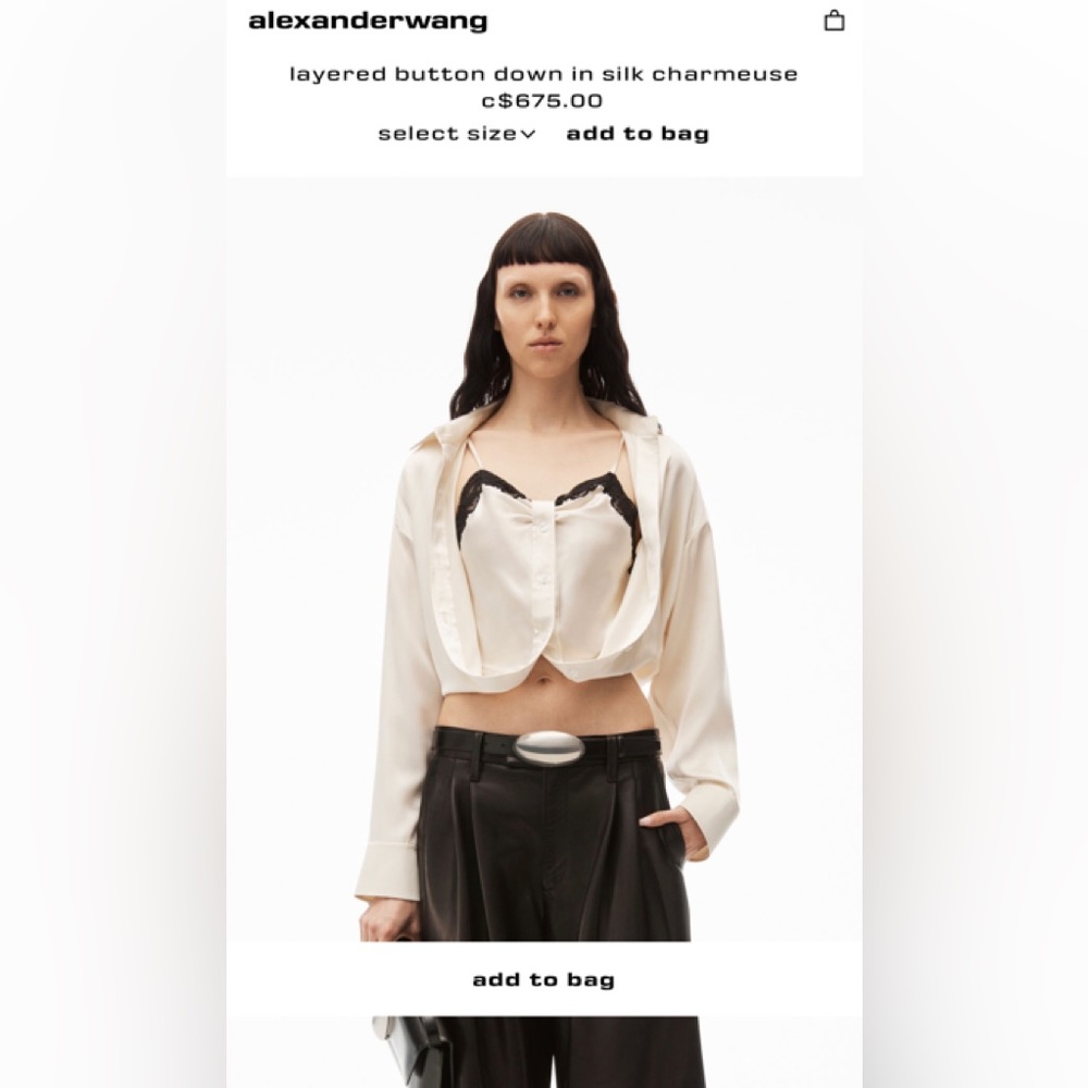 Alexander Wang layered button down in silk charmeuse